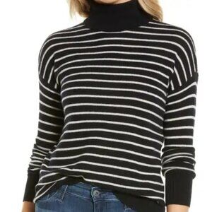 Nordstrom 100% Cashmere Black and White Striped Turtleneck Sweater